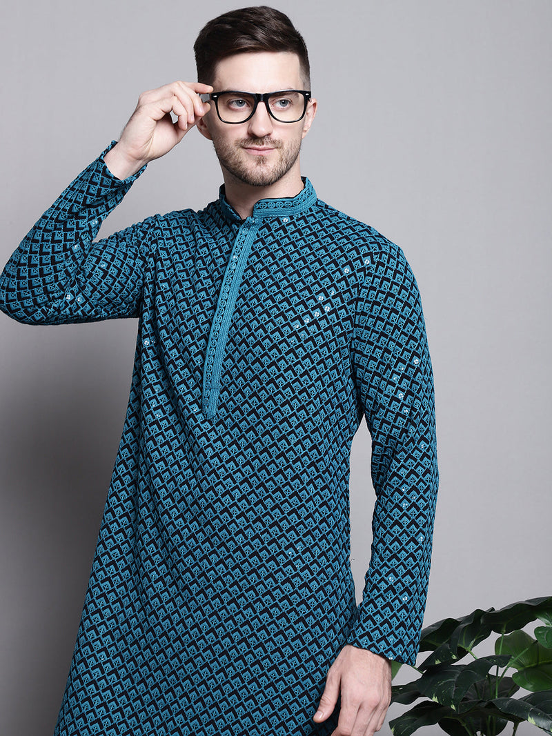 Sequin Embroidered Pure Cotton Kurta with Pyjamas