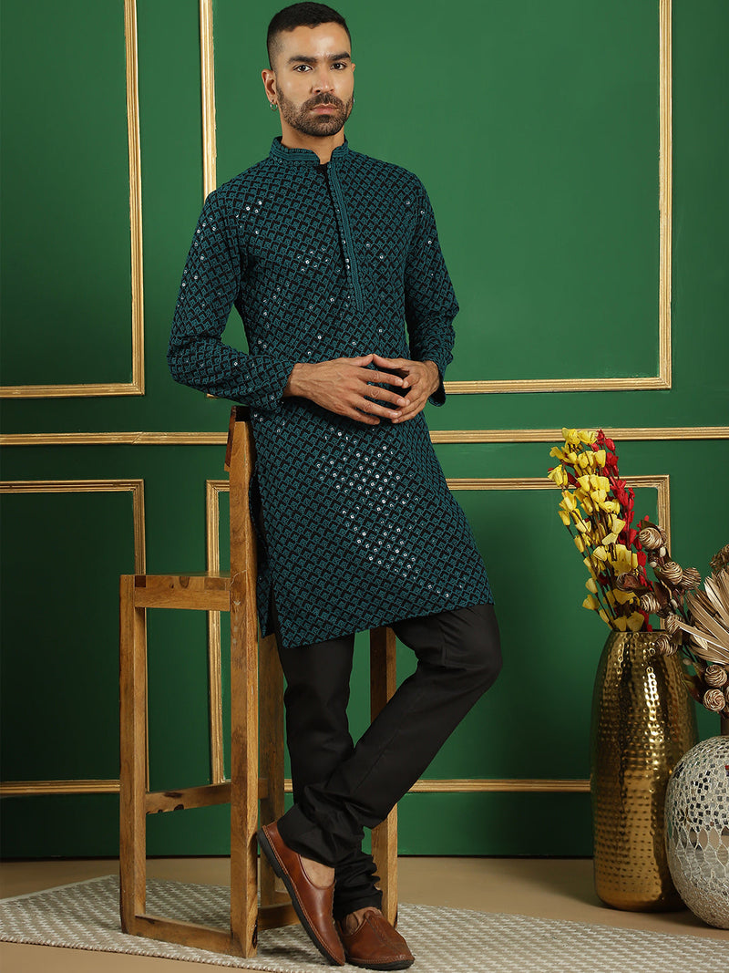 Sequin Embroidered Pure Cotton Kurta with Pyjamas