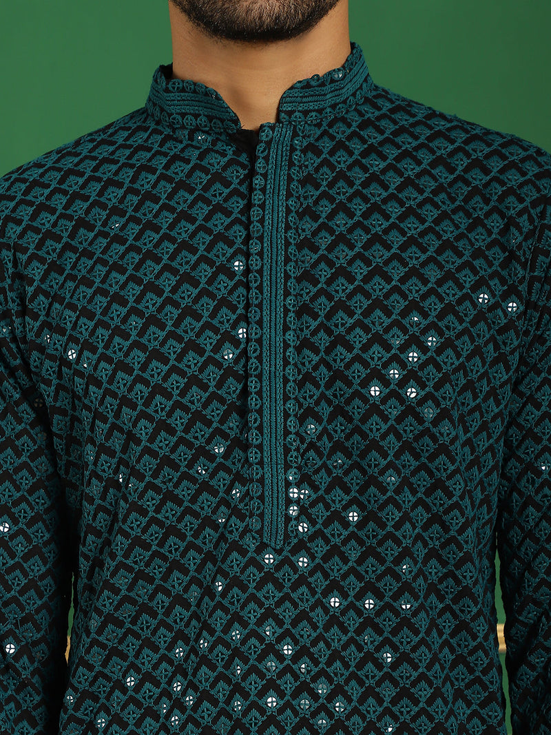 Sequin Embroidered Pure Cotton Kurta with Pyjamas