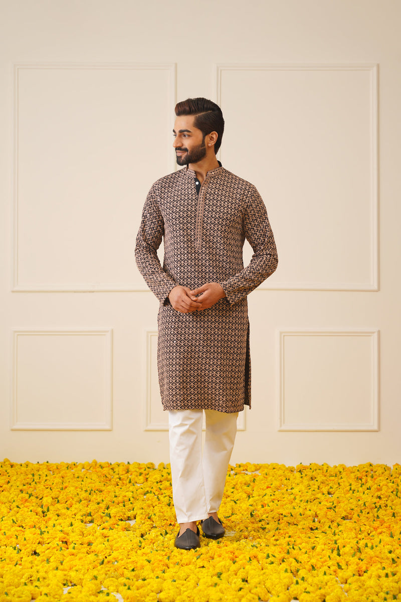 Sequin Embroidered Pure Cotton Kurta with Pyjamas