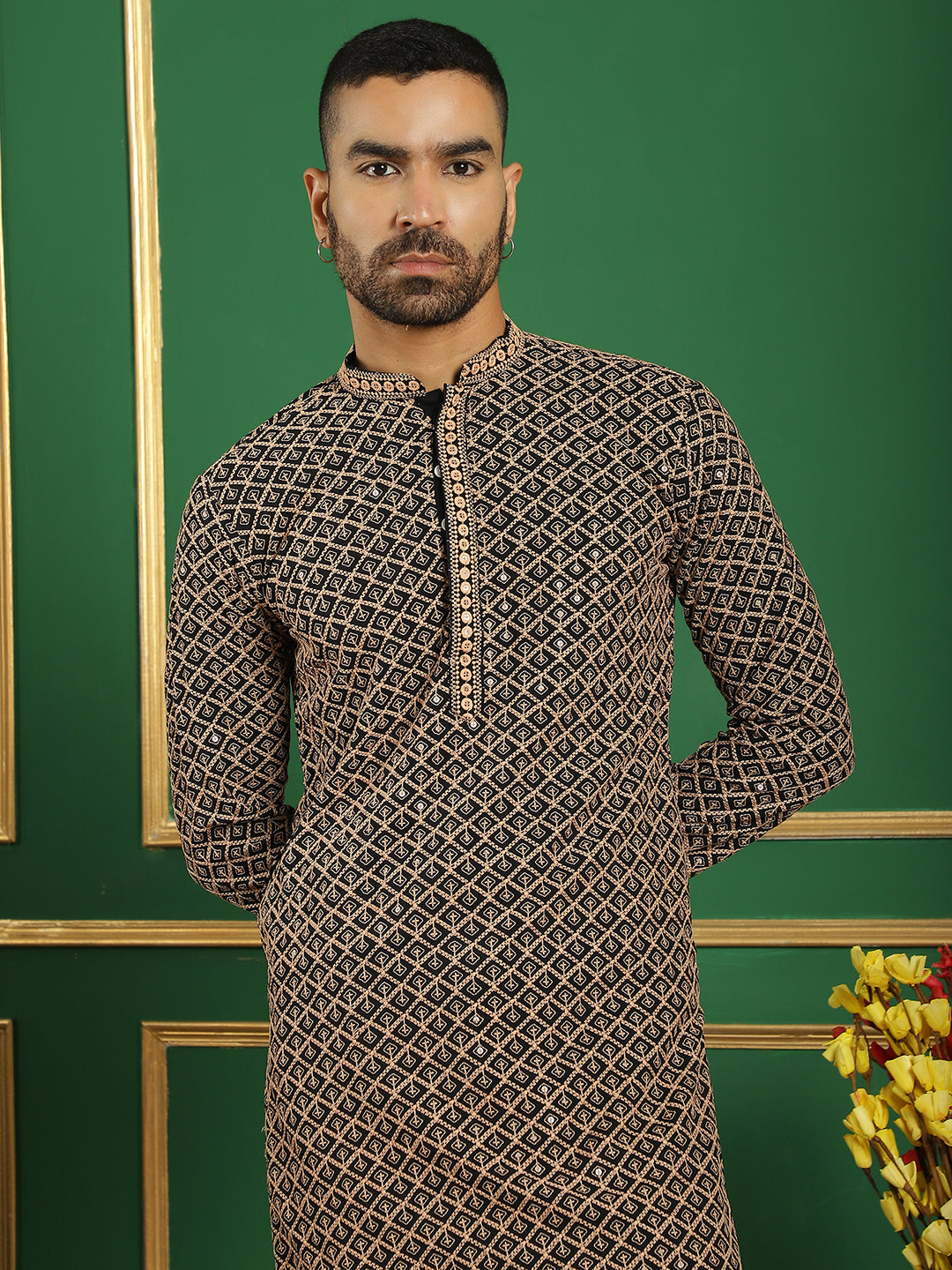 Sequin Embroidered Pure Cotton Kurta with Pyjamas