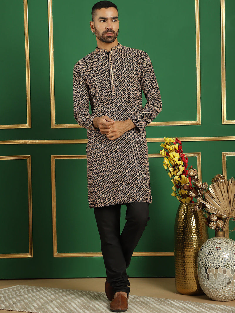 Sequin Embroidered Pure Cotton Kurta with Pyjamas