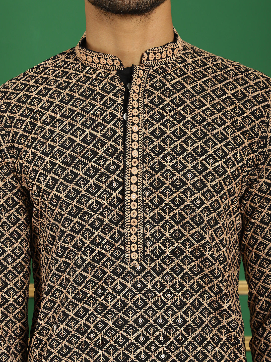 Sequin Embroidered Pure Cotton Kurta with Pyjamas