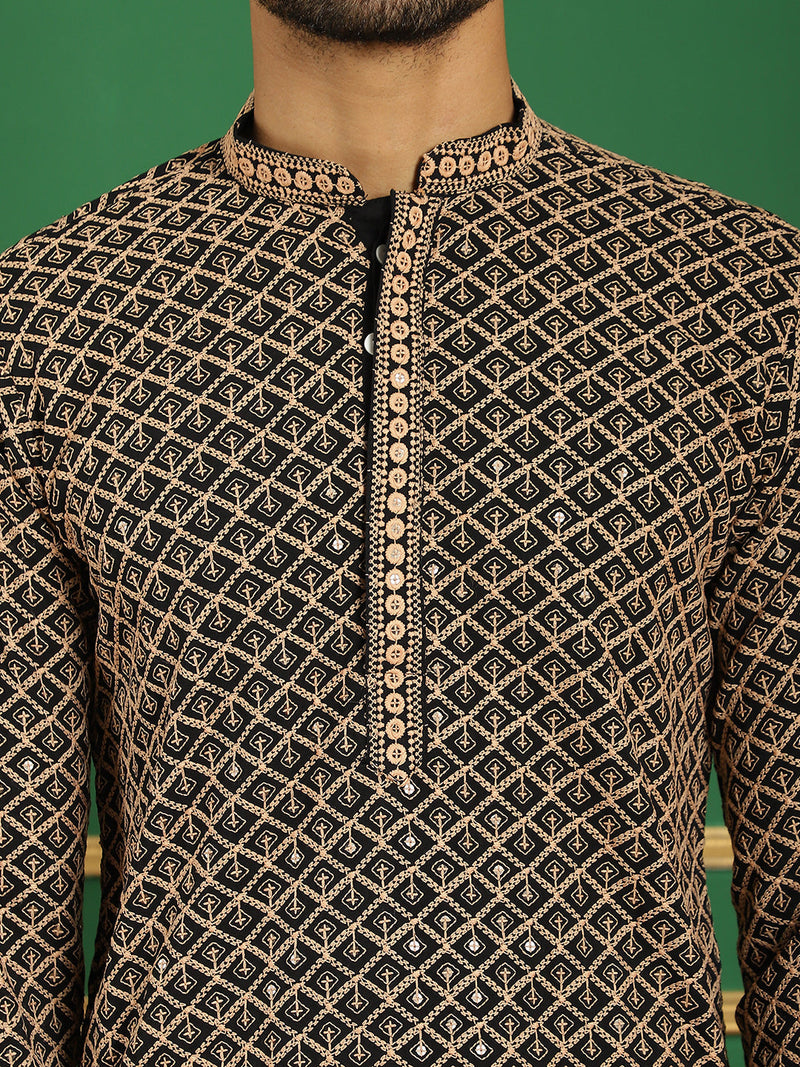 Sequin Embroidered Pure Cotton Kurta with Pyjamas