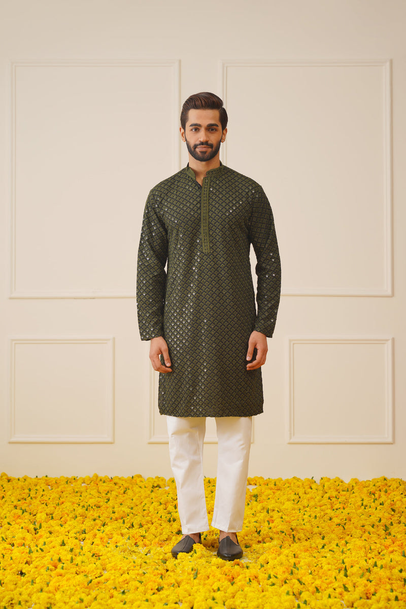 Sequin Embroidered Pure Cotton Kurta with Pyjamas