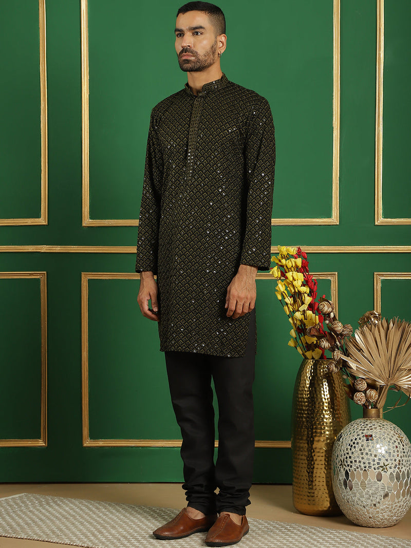 Sequin Embroidered Pure Cotton Kurta with Pyjamas