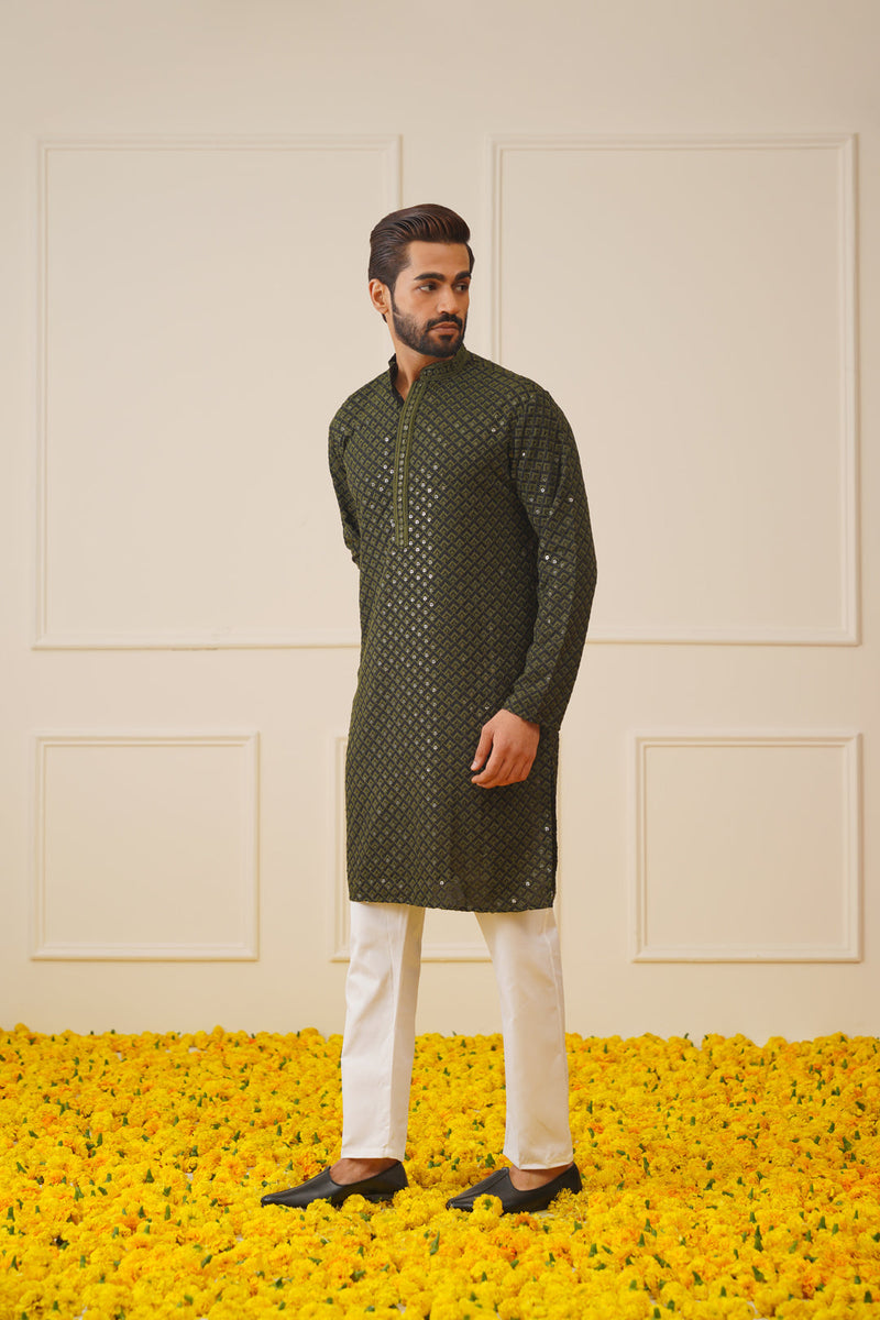 Sequin Embroidered Pure Cotton Kurta with Pyjamas