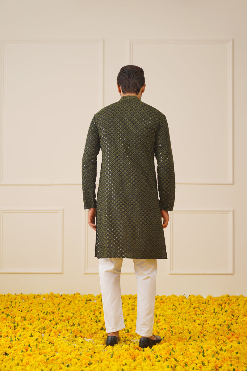 Sequin Embroidered Pure Cotton Kurta with Pyjamas