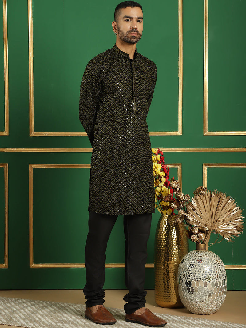 Sequin Embroidered Pure Cotton Kurta with Pyjamas