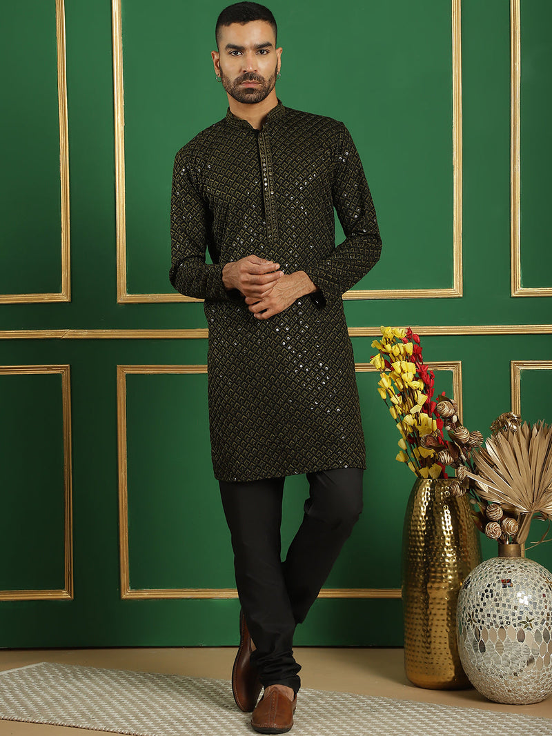 Sequin Embroidered Pure Cotton Kurta with Pyjamas