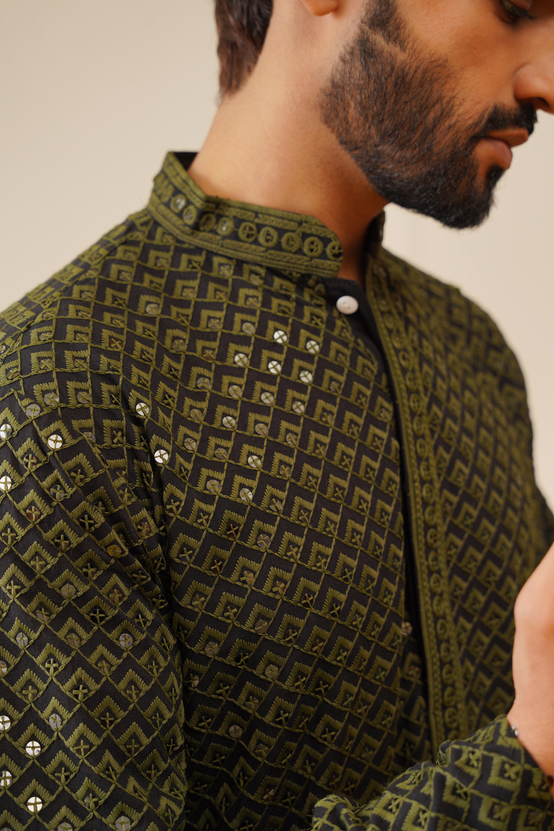 Sequin Embroidered Pure Cotton Kurta with Pyjamas