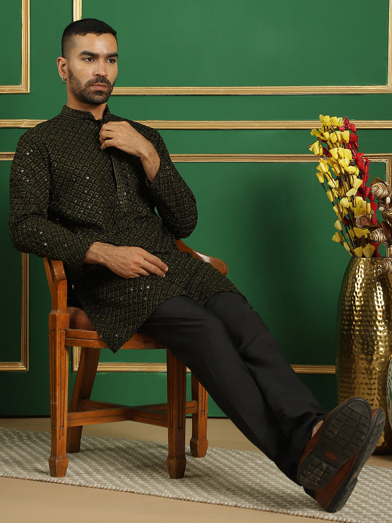 Sequin Embroidered Pure Cotton Kurta with Pyjamas