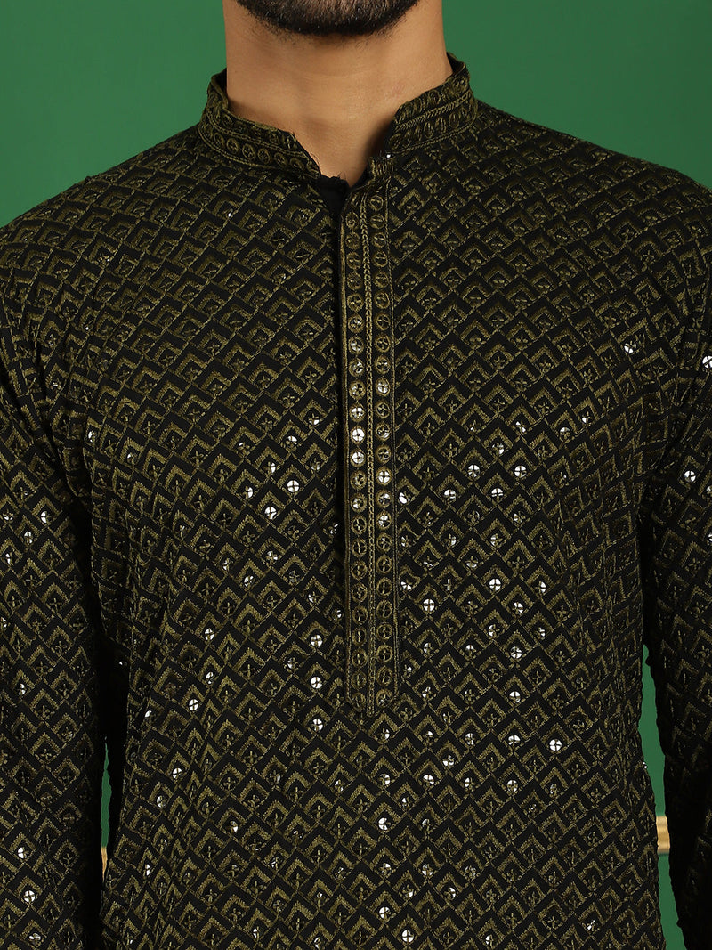 Sequin Embroidered Pure Cotton Kurta with Pyjamas