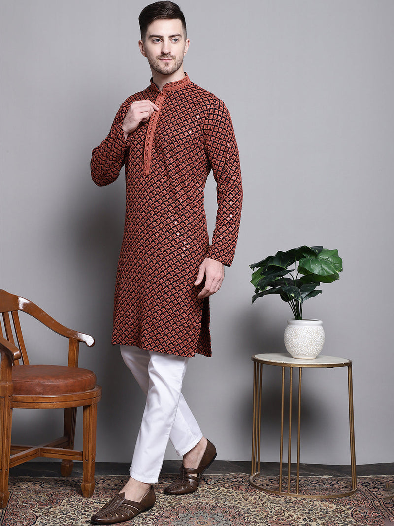 Sequin Embroidered Pure Cotton Kurta with Pyjamas