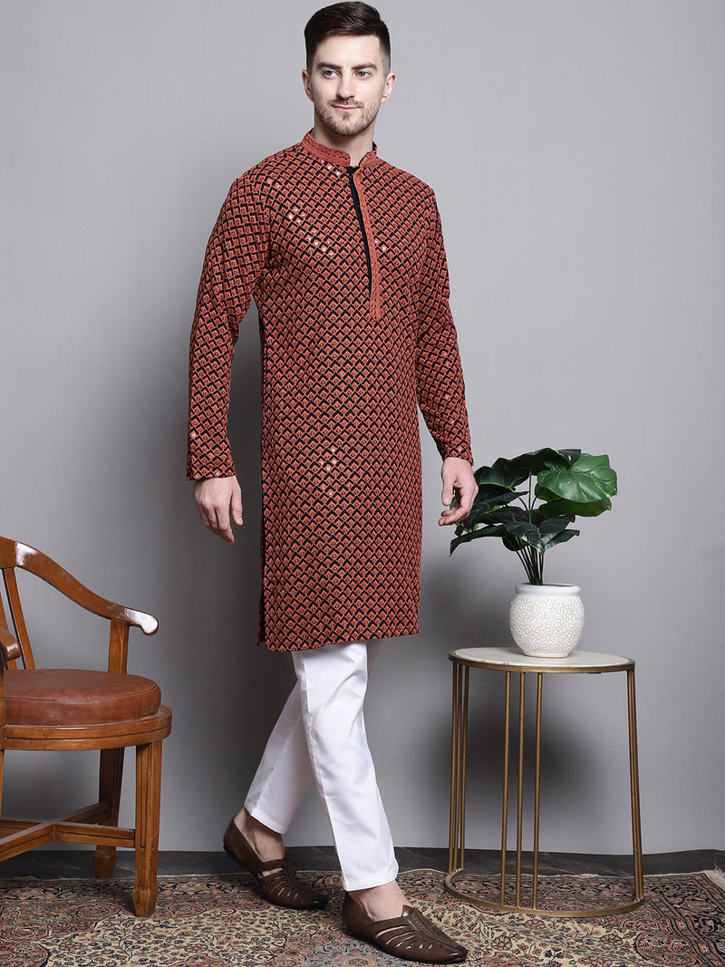 Sequin Embroidered Pure Cotton Kurta with Pyjamas