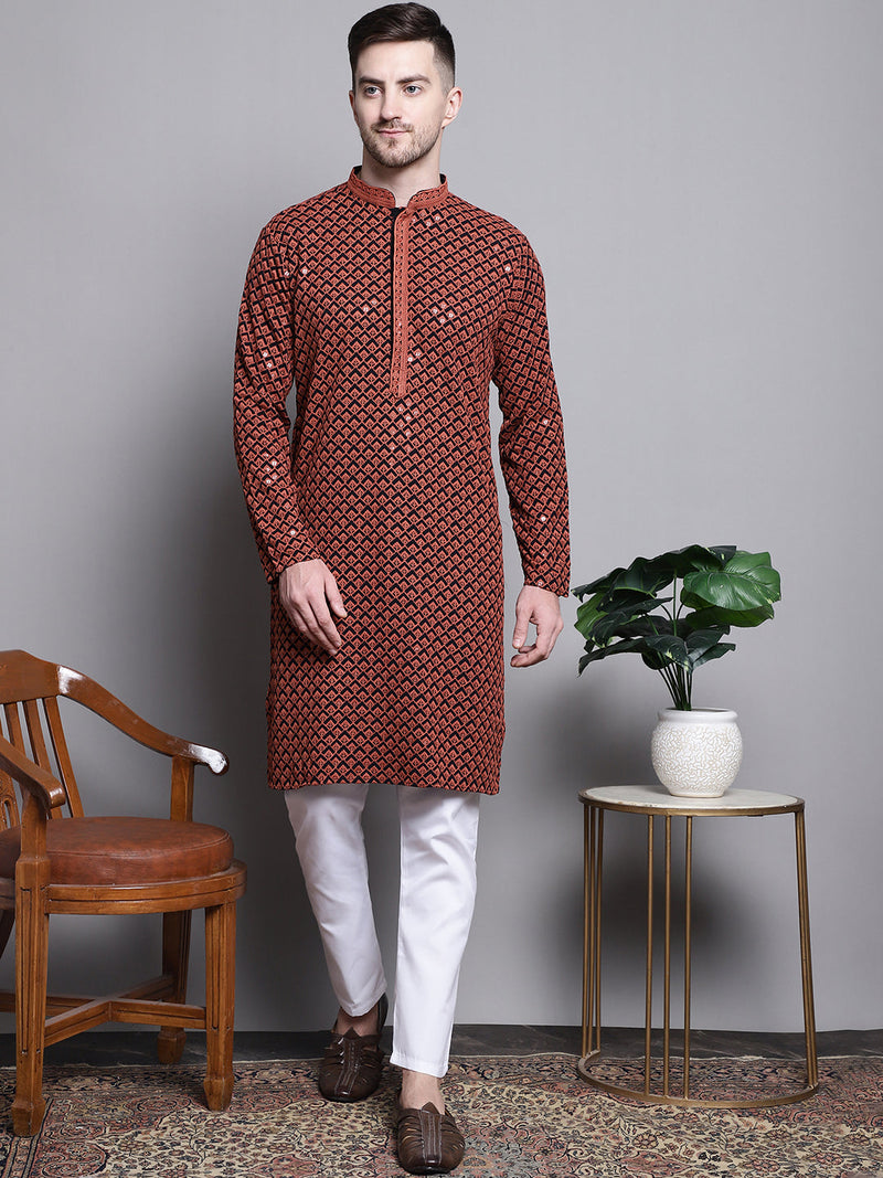 Sequin Embroidered Pure Cotton Kurta with Pyjamas