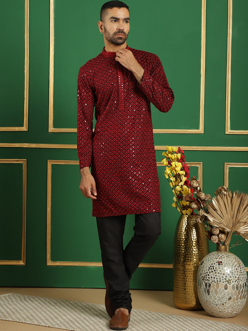 Sequin Embroidered Pure Cotton Kurta with Pyjamas