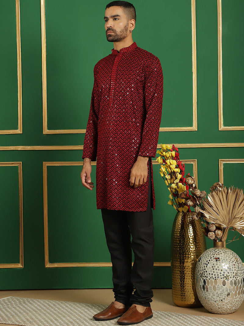 Sequin Embroidered Pure Cotton Kurta with Pyjamas