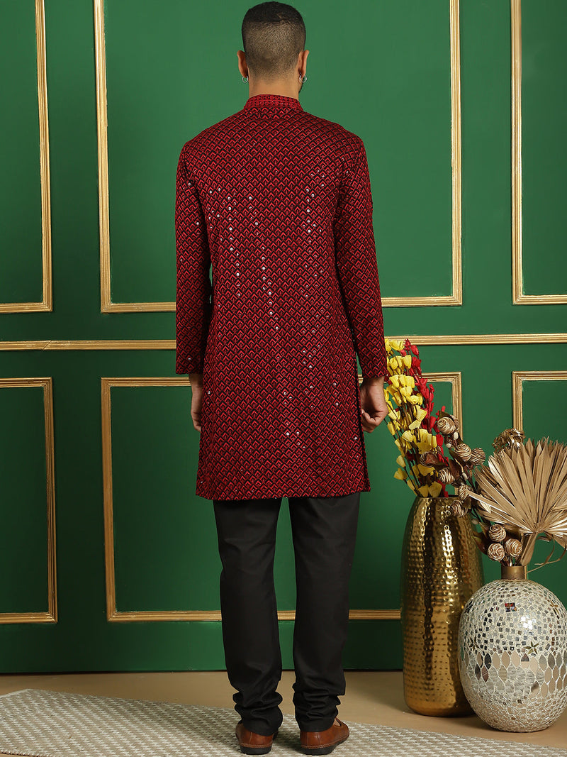 Sequin Embroidered Pure Cotton Kurta with Pyjamas