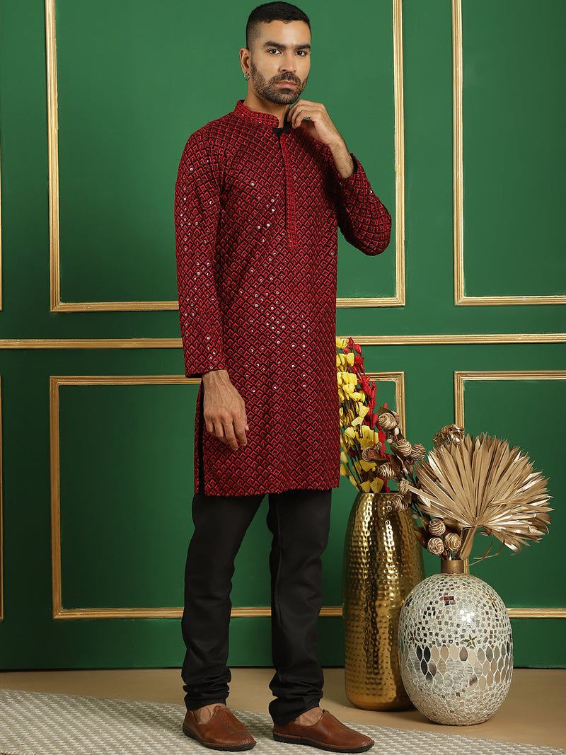 Sequin Embroidered Pure Cotton Kurta with Pyjamas