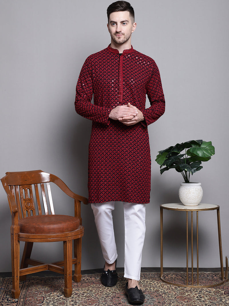 Sequin Embroidered Pure Cotton Kurta with Pyjamas