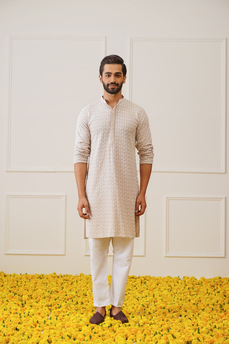 Sequin Embroidered Pure Cotton Kurta with Pyjamas