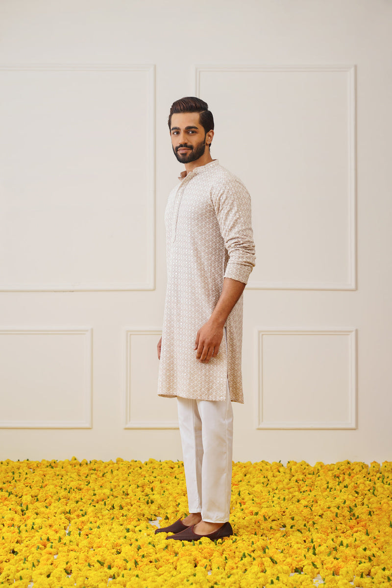 Sequin Embroidered Pure Cotton Kurta with Pyjamas