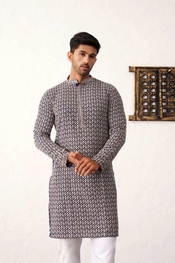 Sequin Embroidered Pure Cotton Kurta with Pyjamas