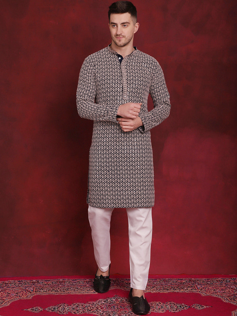 Sequin Embroidered Pure Cotton Kurta with Pyjamas