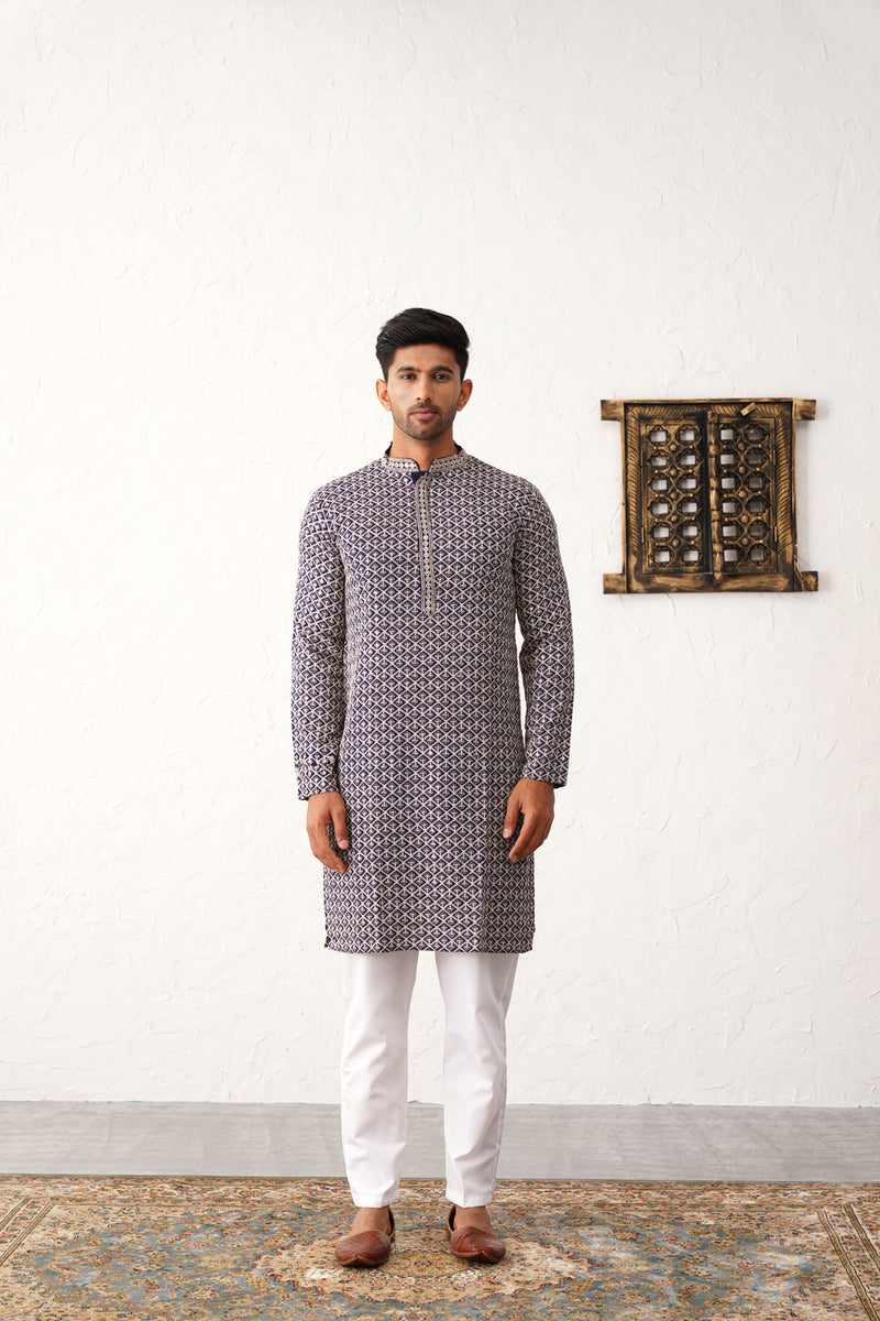 Sequin Embroidered Pure Cotton Kurta with Pyjamas