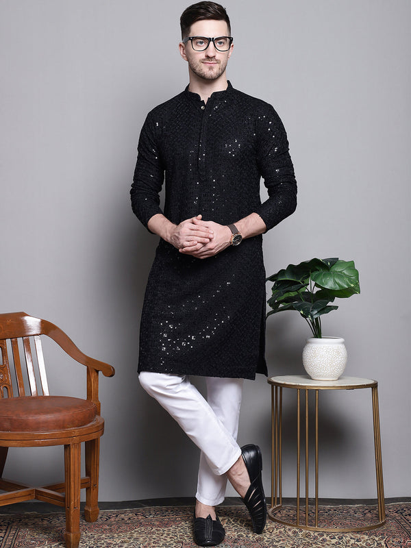 Sequin Embroidered Pure Cotton Kurta with Pyjamas