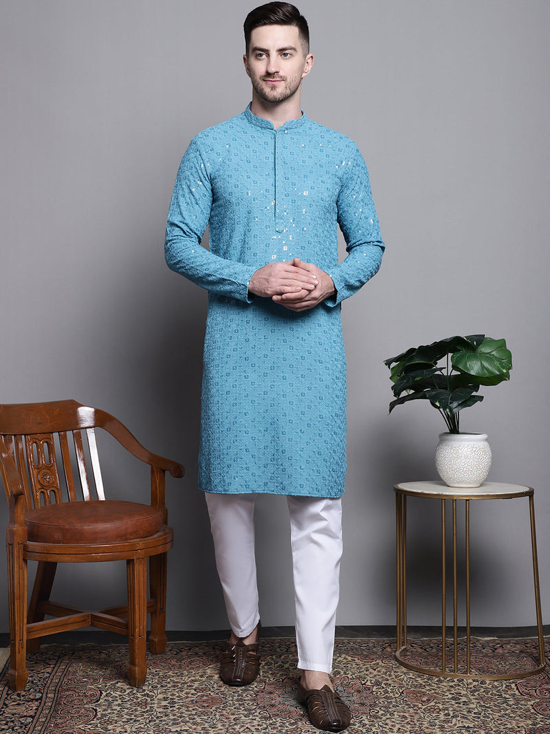 Sequin Embroidered Pure Cotton Kurta with Pyjamas