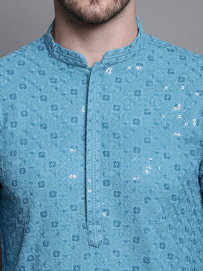 Sequin Embroidered Pure Cotton Kurta with Pyjamas