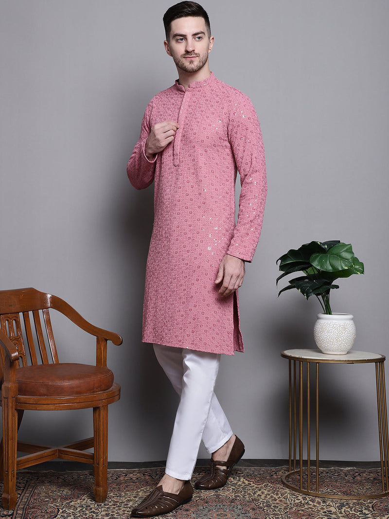 Sequin Embroidered Pure Cotton Kurta with Pyjamas