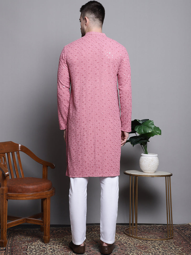 Sequin Embroidered Pure Cotton Kurta with Pyjamas