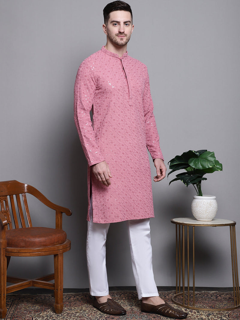 Sequin Embroidered Pure Cotton Kurta with Pyjamas