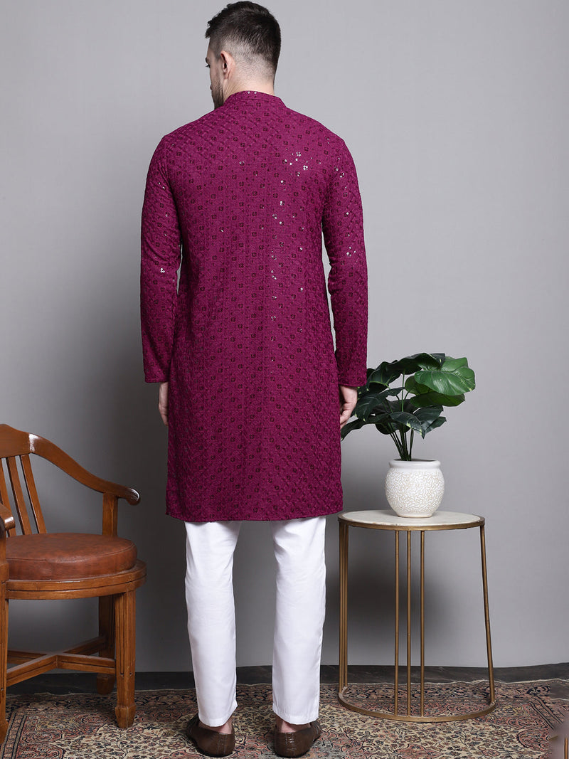 Sequin Embroidered Pure Cotton Kurta with Pyjamas