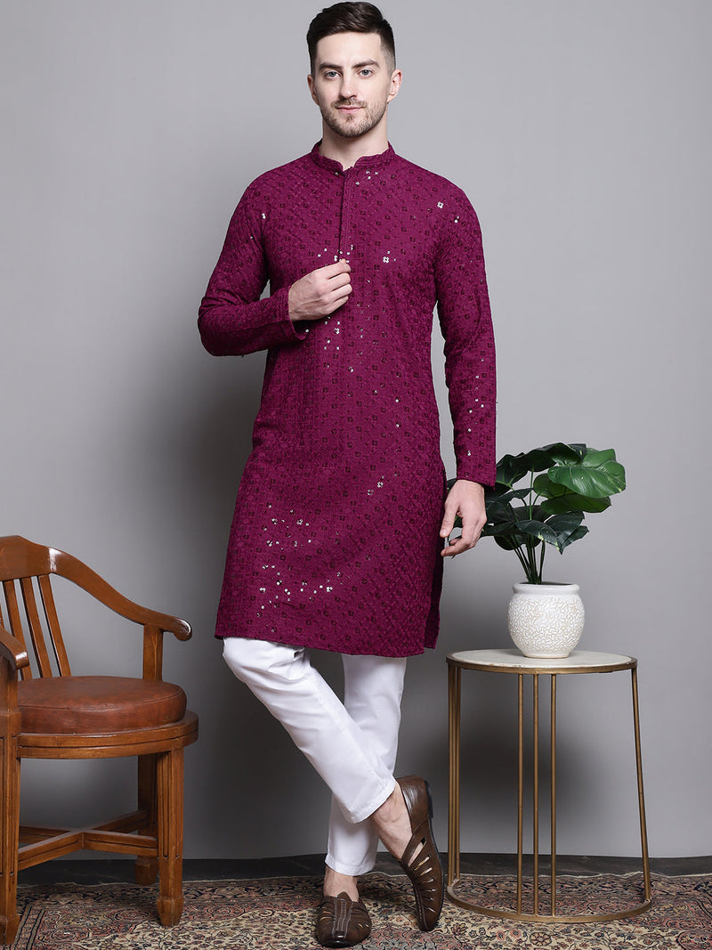 Sequin Embroidered Pure Cotton Kurta with Pyjamas