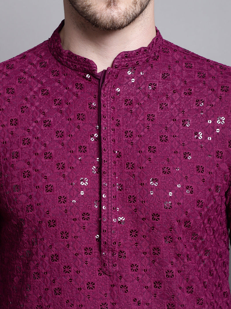 Sequin Embroidered Pure Cotton Kurta with Pyjamas