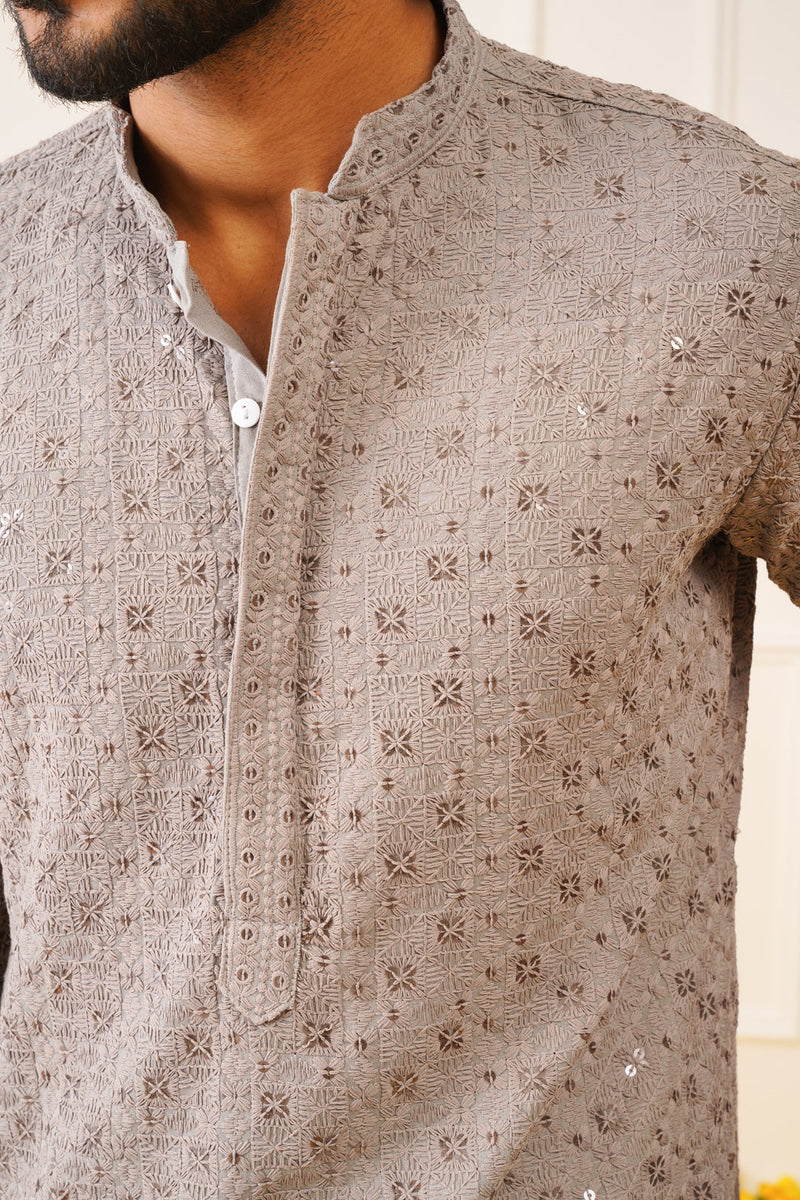 Sequin Embroidered Pure Cotton Kurta with Pyjamas