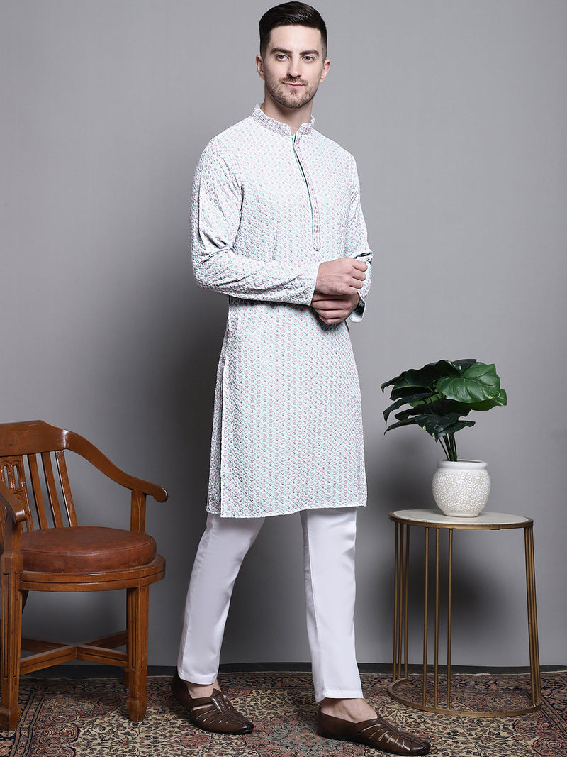 Sequin Embroidered Pure Cotton Kurta with Pyjamas