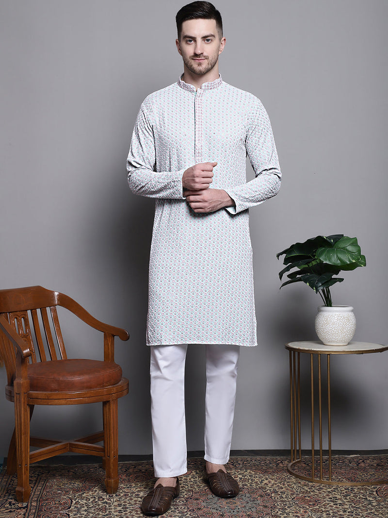 Sequin Embroidered Pure Cotton Kurta with Pyjamas