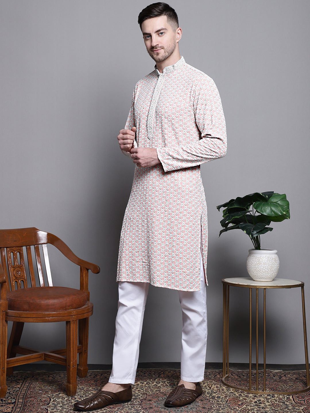 Sequin Embroidered Pure Cotton Kurta with Pyjamas
