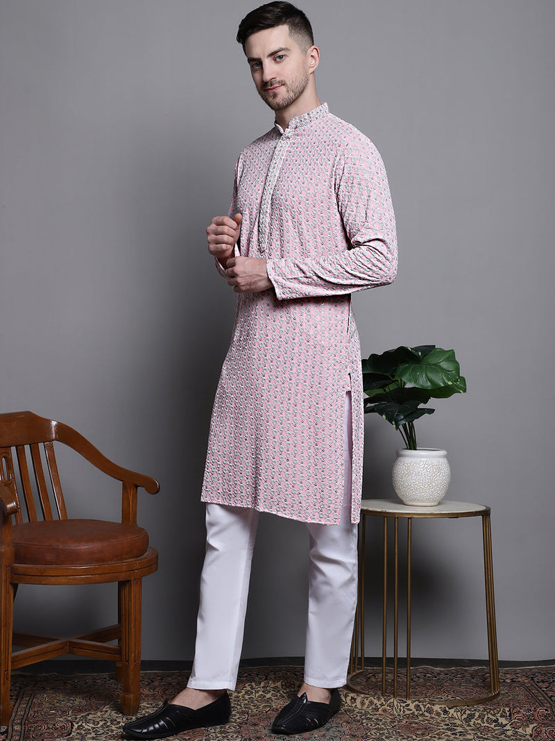 Sequin Embroidered Pure Cotton Kurta with Pyjamas