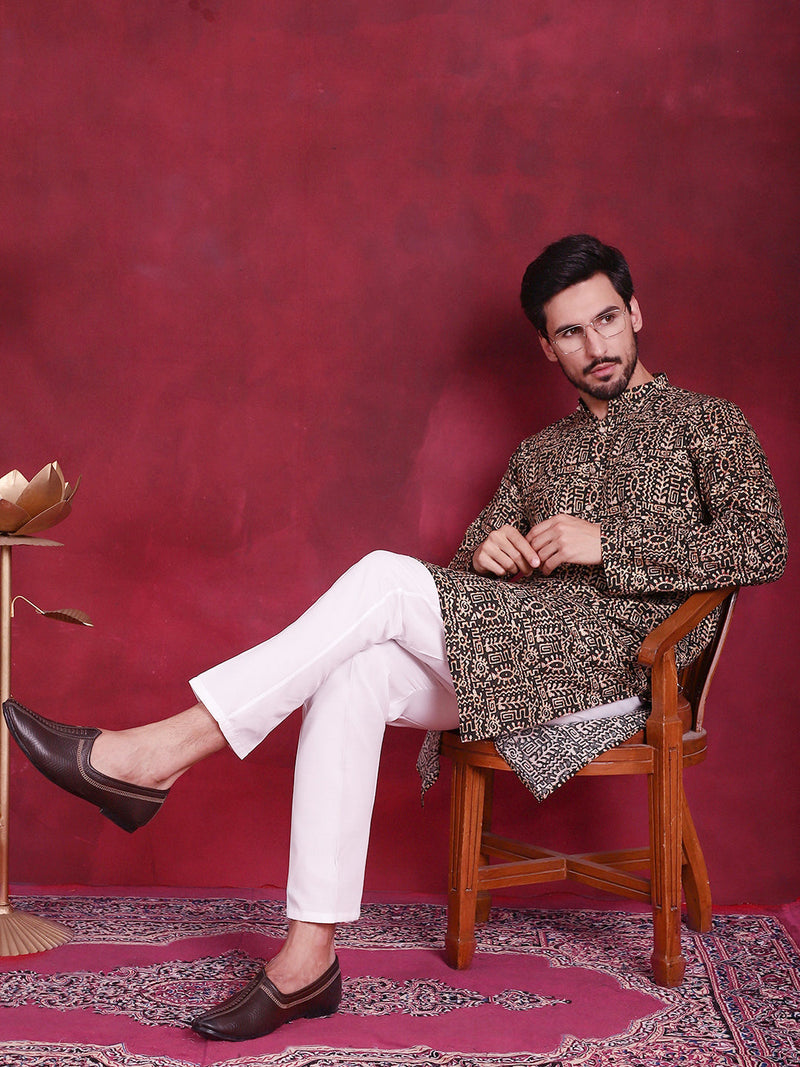 Men's Digital Printed Kurta with Pyjama ( JOKP 5014 Olive )