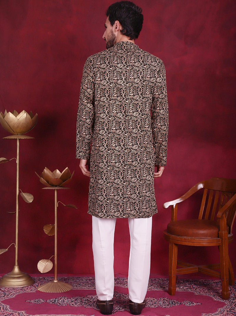 Men's Digital Printed Kurta with Pyjama ( JOKP 5014 Olive )