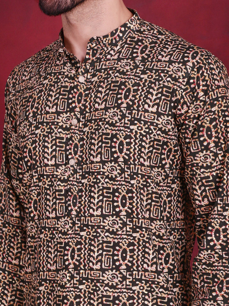 Men's Digital Printed Kurta with Pyjama ( JOKP 5014 Olive )