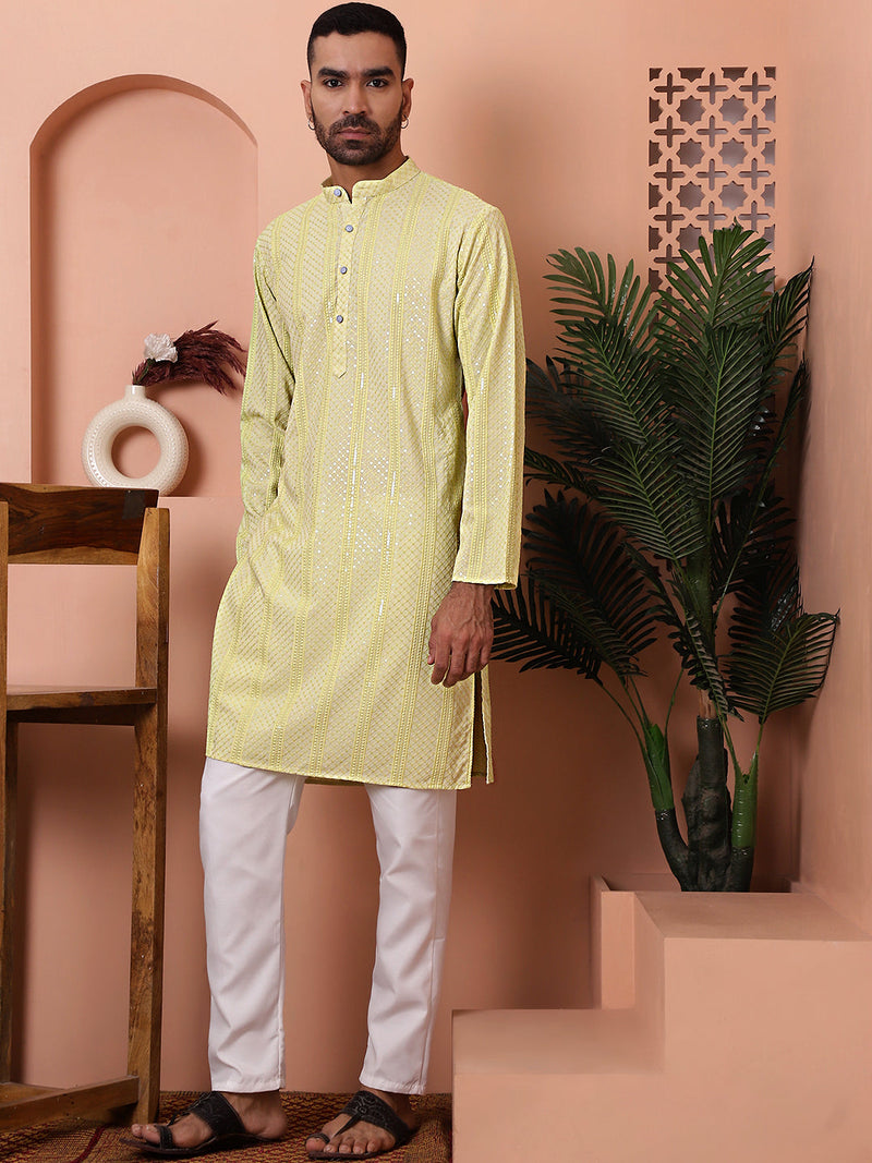 Men's Sequins Embroidered Kurta with Pyjama