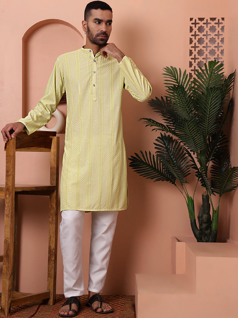 Men's Sequins Embroidered Kurta with Pyjama