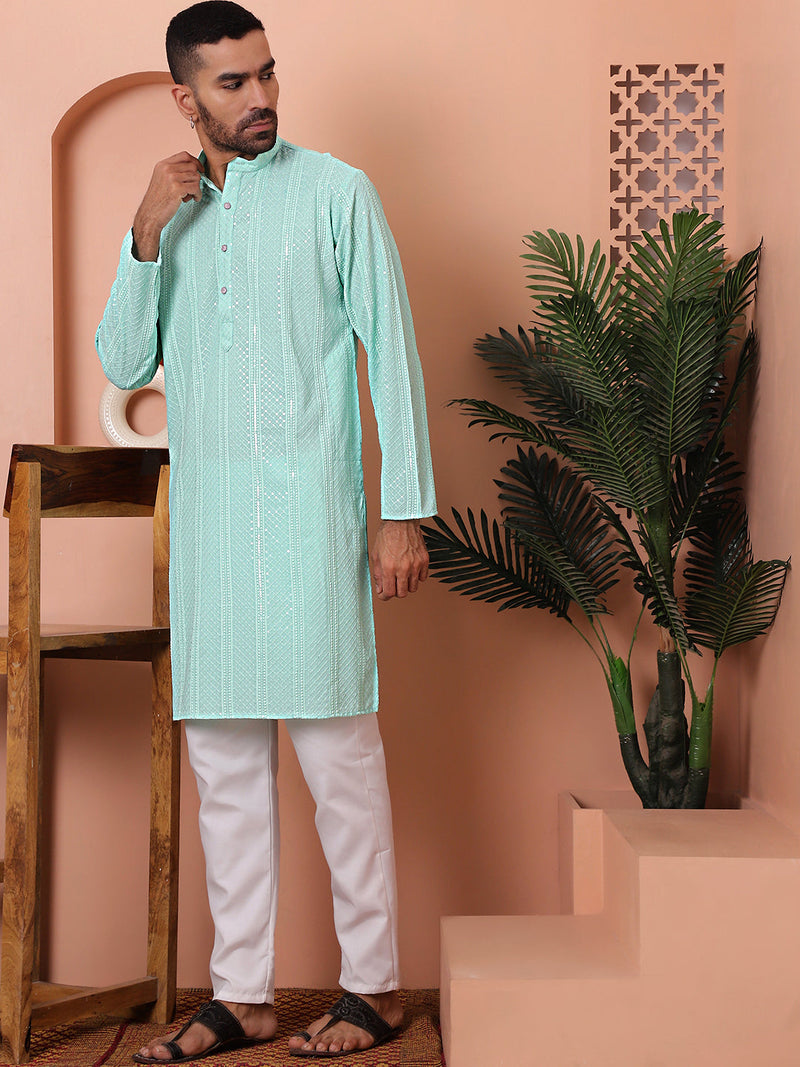 Men's Sequins Embroidered Kurta with Pyjama